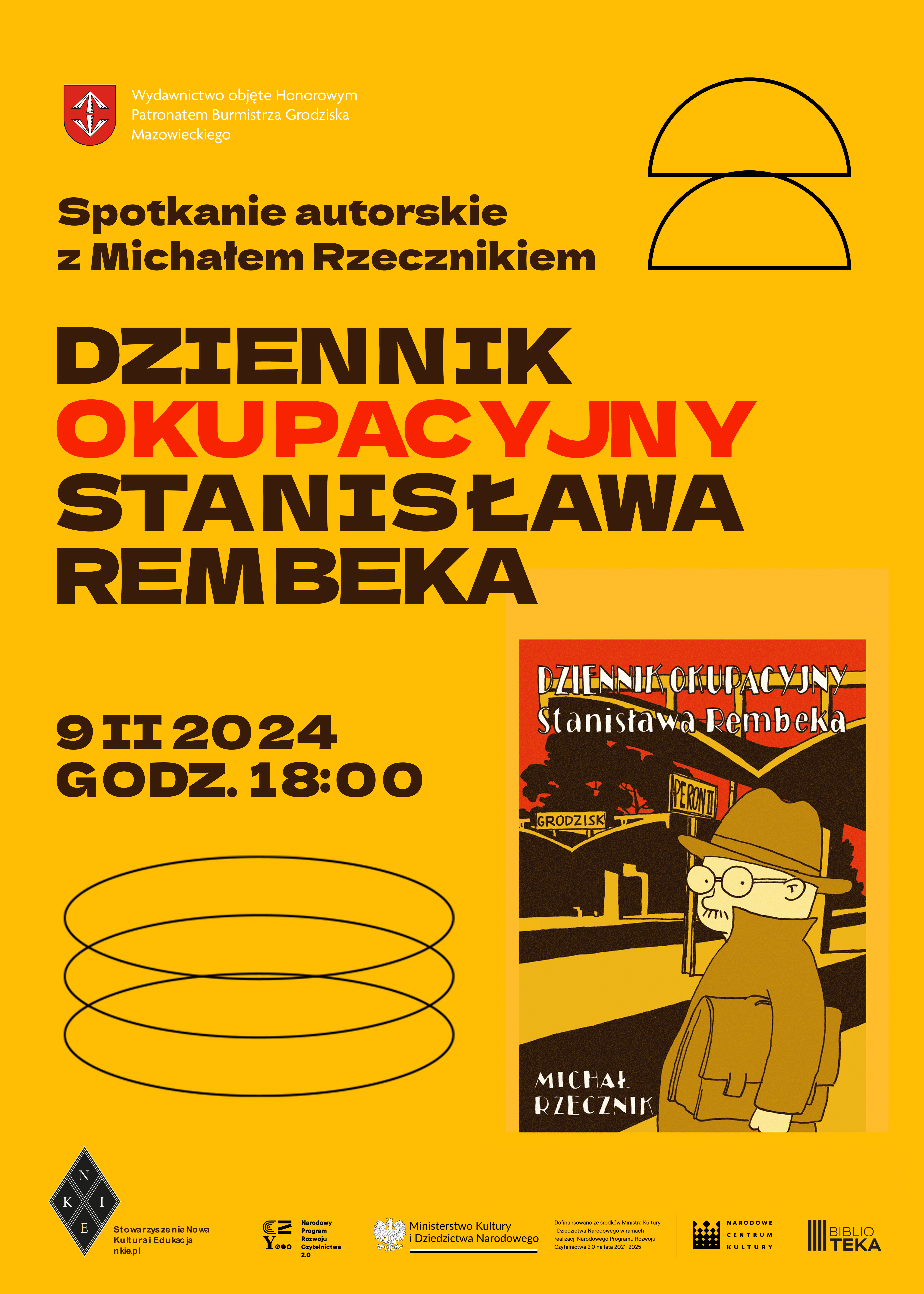 plakat, zaproszenie na spotkanie z autorem Dziennika okupacyjnego Stanisława Rembeka
